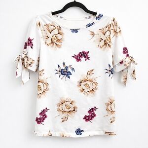 Ann Taylor Floral Blouse with Tie Sleeves